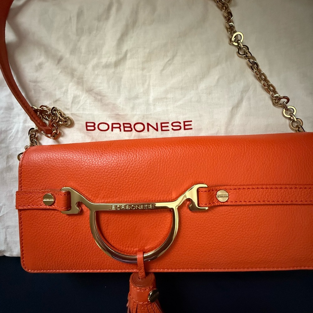 Borbonese Orange Leather Shoulder Bag - image 2